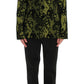 Black Yellow Cotton Lace Blazer Pants Suit