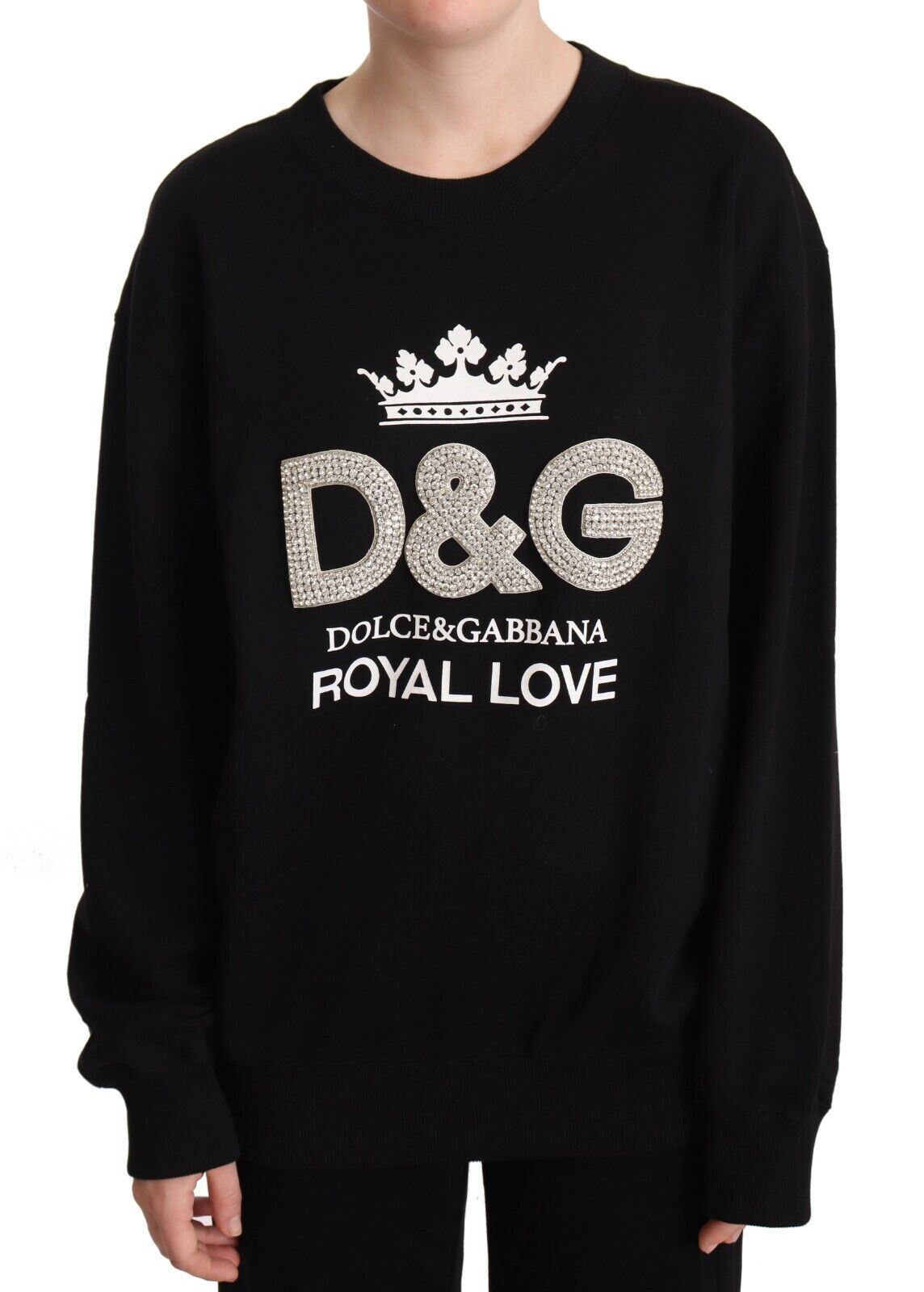 Elegant Black Crystal Logo Sweatshirt