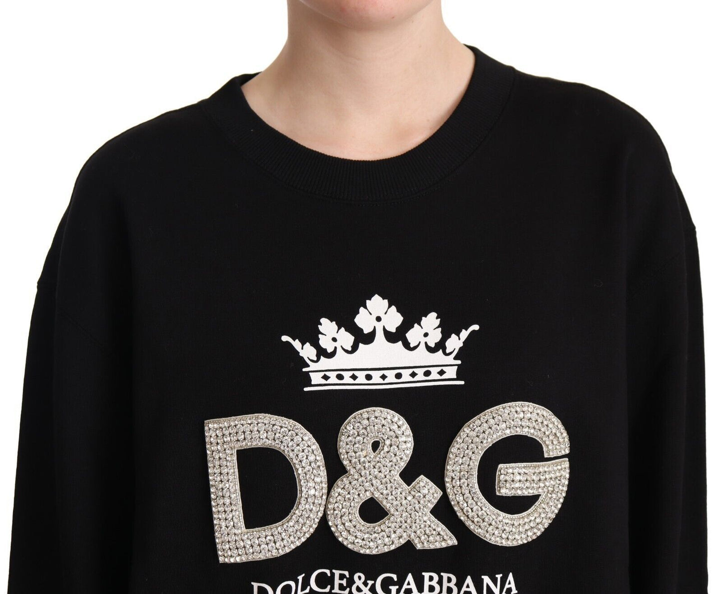 Elegant Black Crystal Logo Sweatshirt