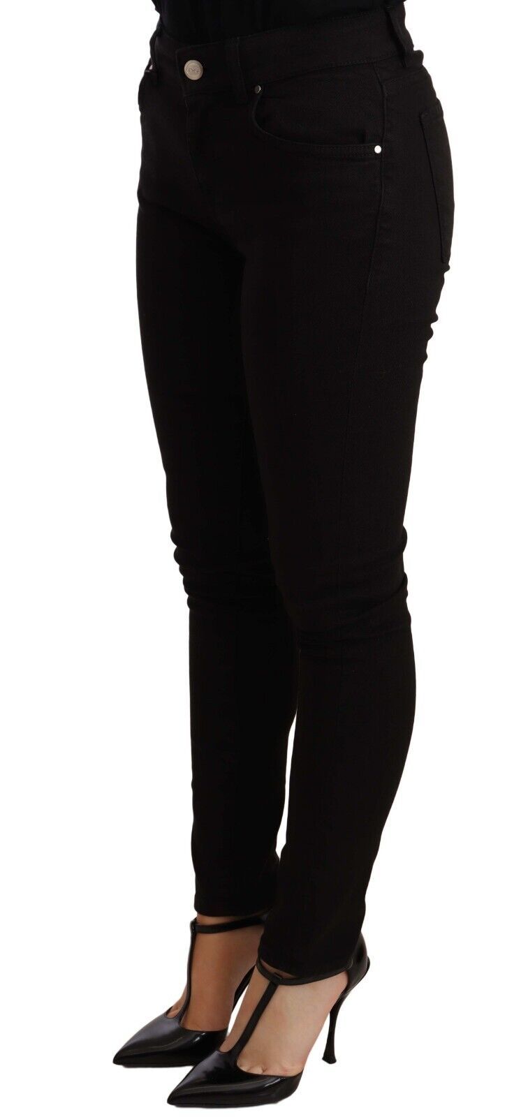 Chic Mid Waist Skinny Black Denim