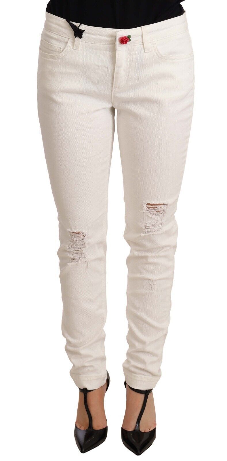 Optical White Slim-Fit Distressed Jeans