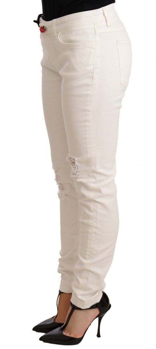 Optical White Slim-Fit Distressed Jeans