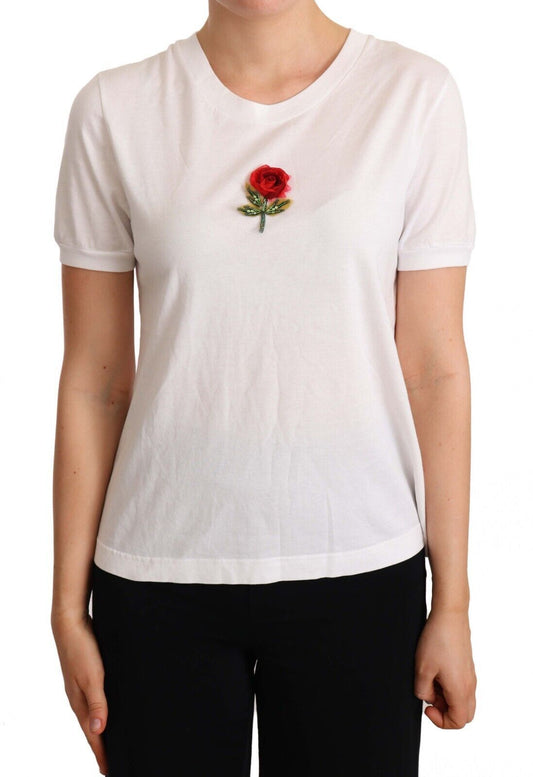 Elegant White Rose Embellished Tee