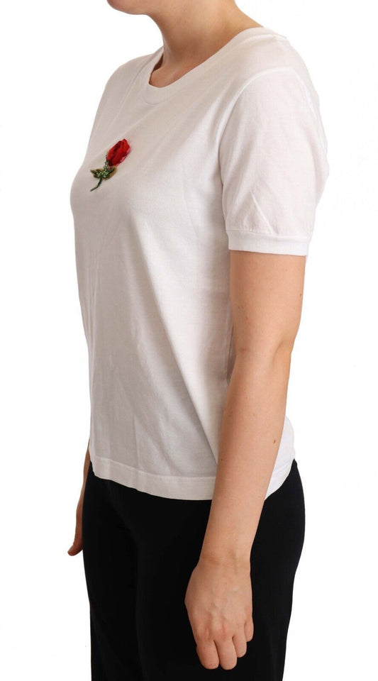 Elegant White Rose Embellished Tee