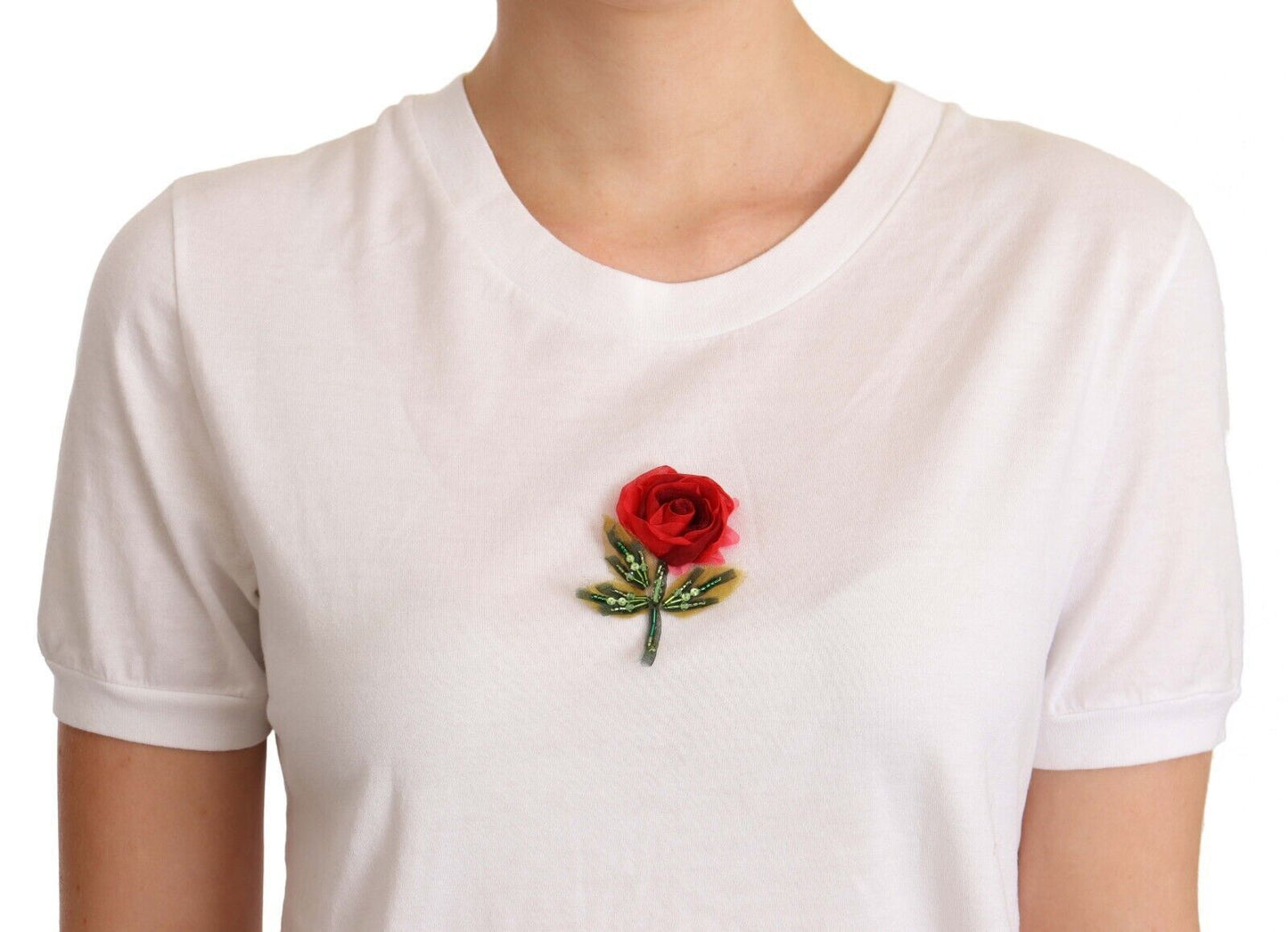 Elegant White Rose Embellished Tee