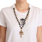 Elegant Short-Sleeved Tee with Gold Cross Pendant