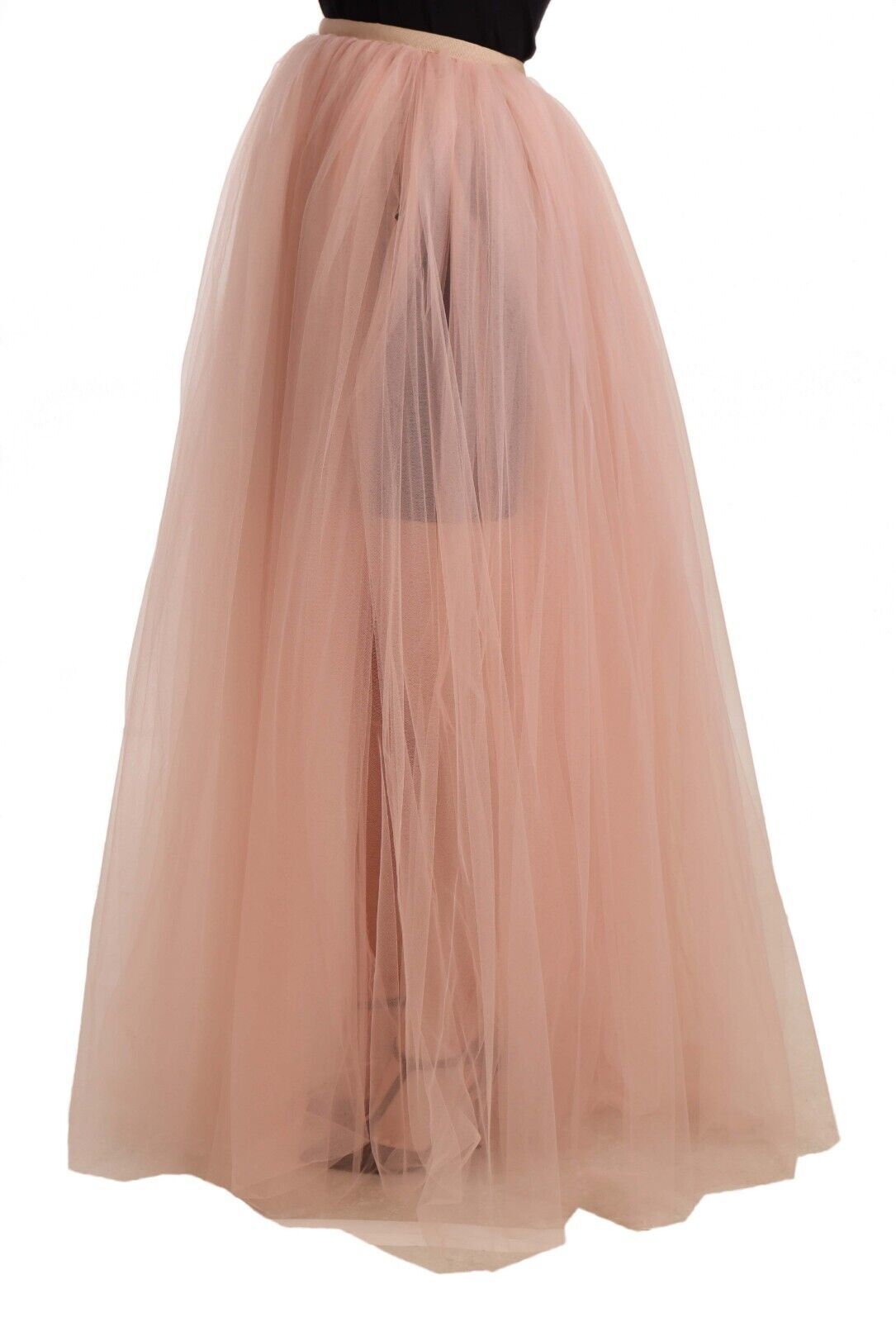 Pink Nylon Mesh Sheer Floor Length Skirt