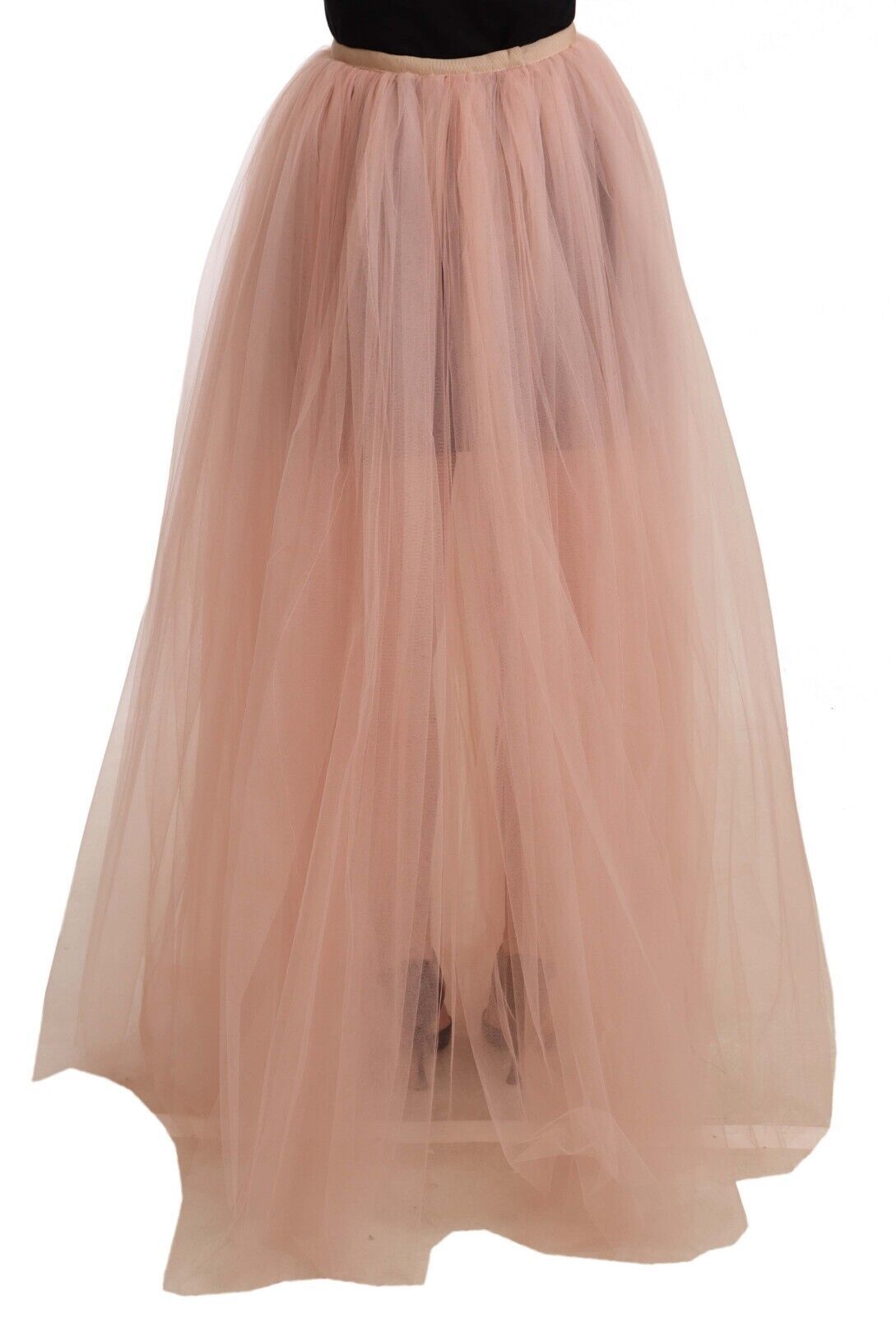 Pink Nylon Mesh Sheer Floor Length Skirt