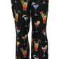 Black Cocktail Print Pajama Trousers Pants