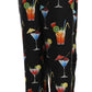 Black Cocktail Print Pajama Trousers Pants