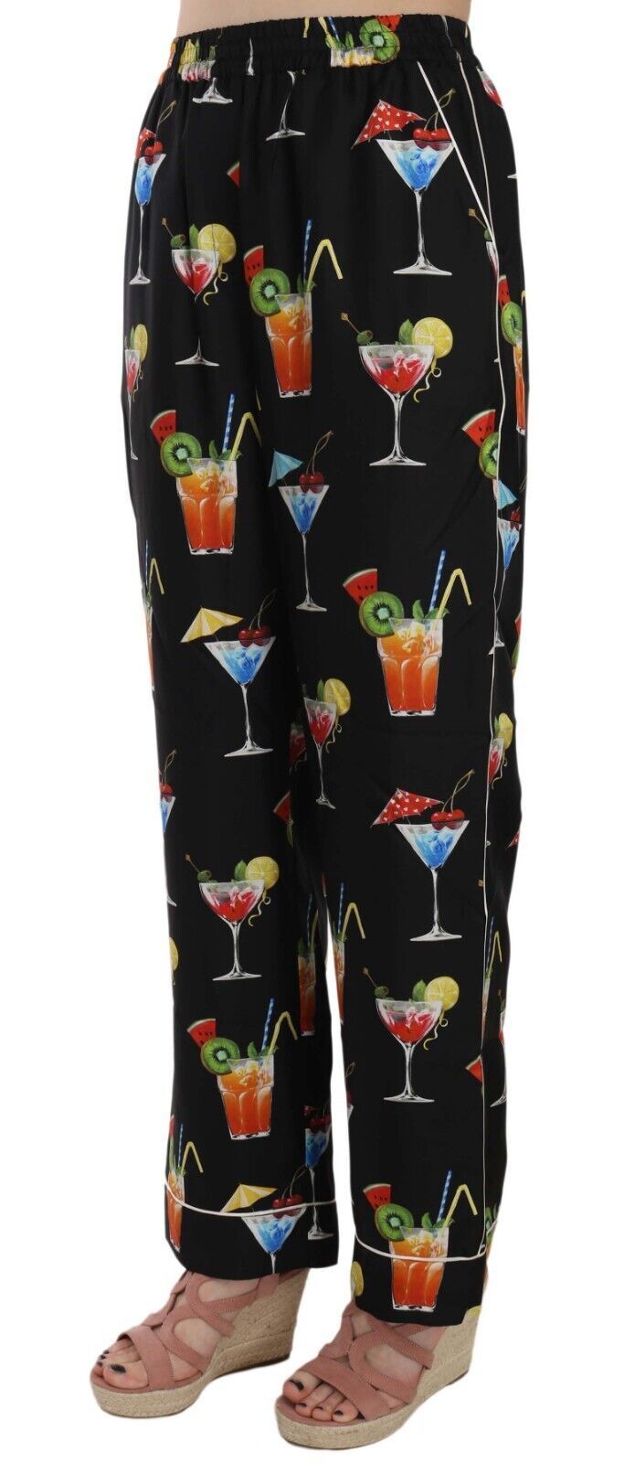 Black Cocktail Print Pajama Trousers Pants