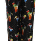 Black Cocktail Print Pajama Trousers Pants