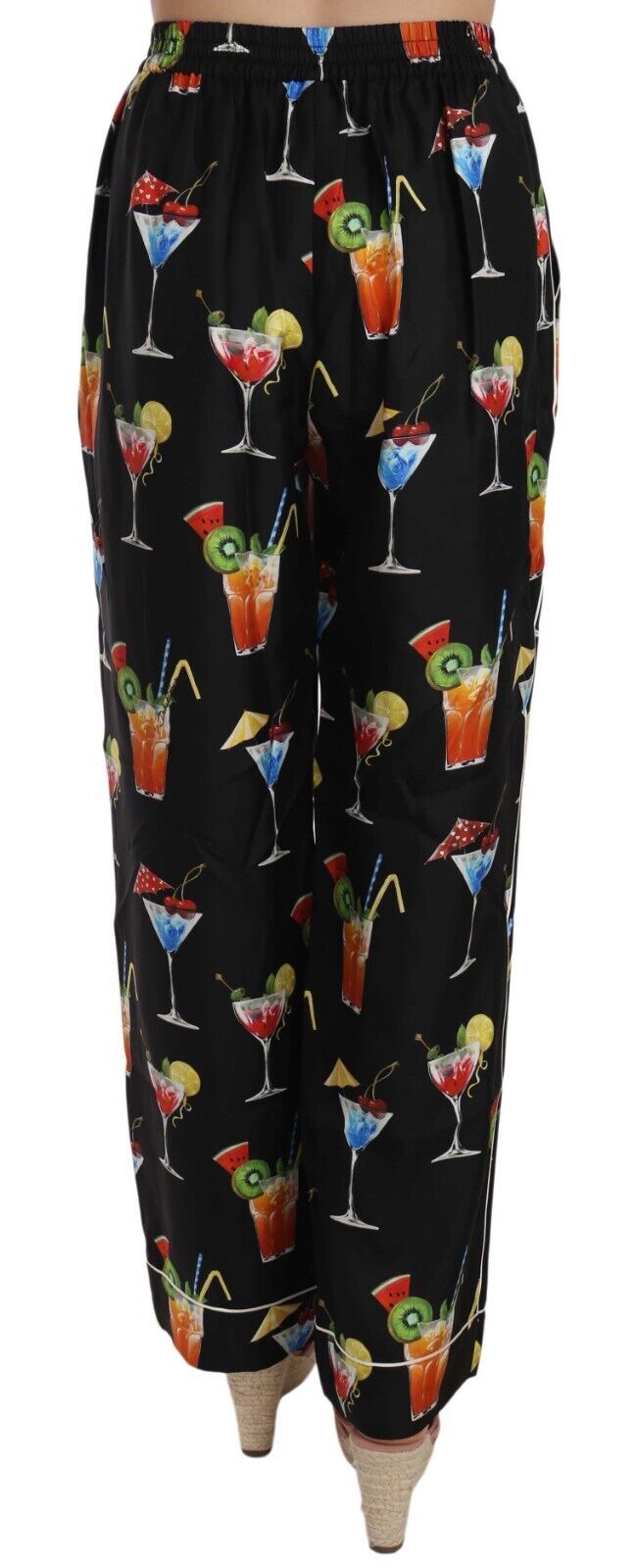 Black Cocktail Print Pajama Trousers Pants