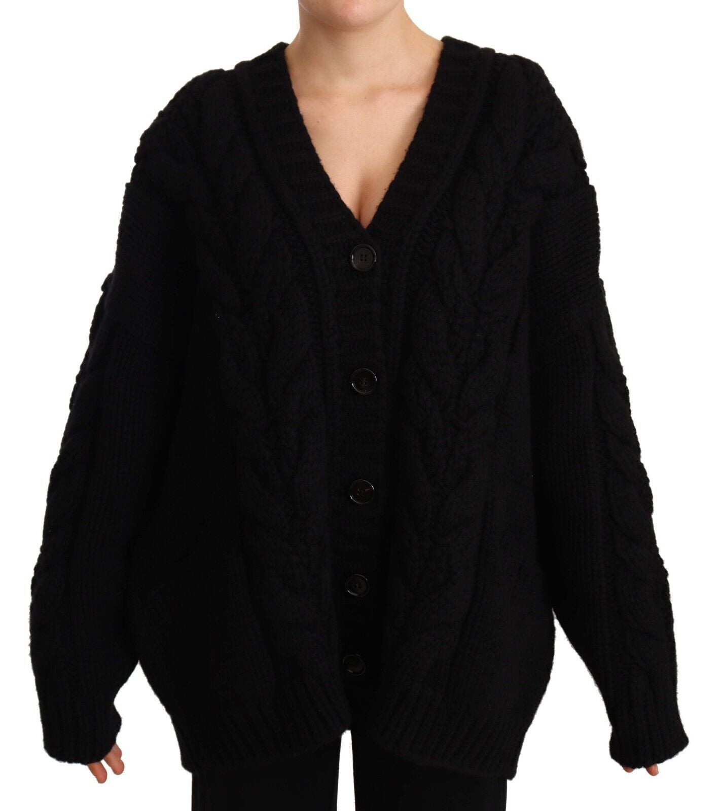 Elegant Black Virgin Wool Cashmere Cardigan