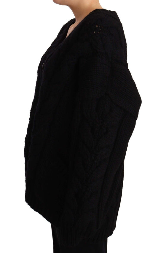 Elegant Black Virgin Wool Cashmere Cardigan