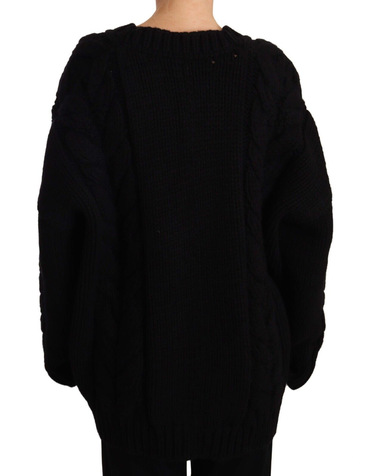 Elegant Black Virgin Wool Cashmere Cardigan