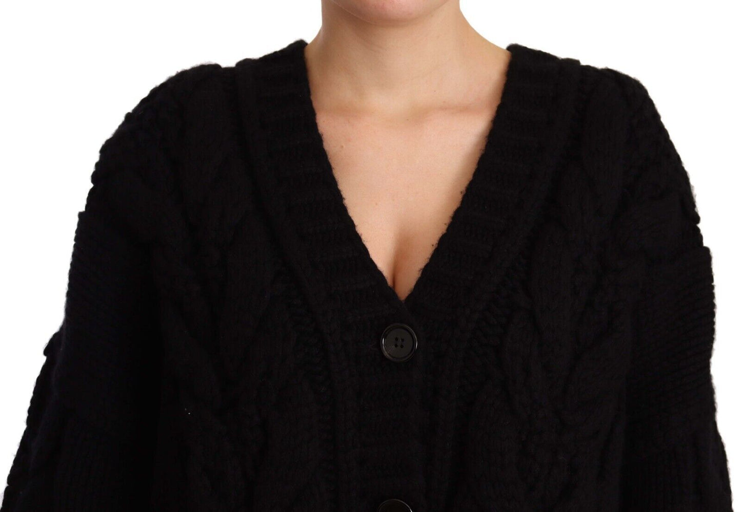 Elegant Black Virgin Wool Cashmere Cardigan