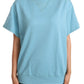 Blue Cotton Short Sleeves Crew Neck Top