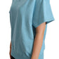 Blue Cotton Short Sleeves Crew Neck Top
