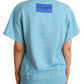Blue Cotton Short Sleeves Crew Neck Top