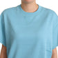 Blue Cotton Short Sleeves Crew Neck Top