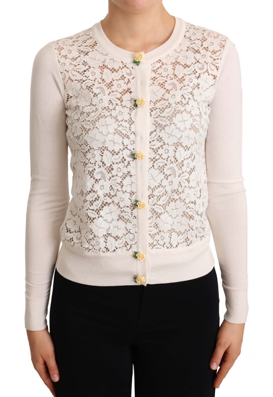 Elegant Floral Lace Silk-Blend Cardigan