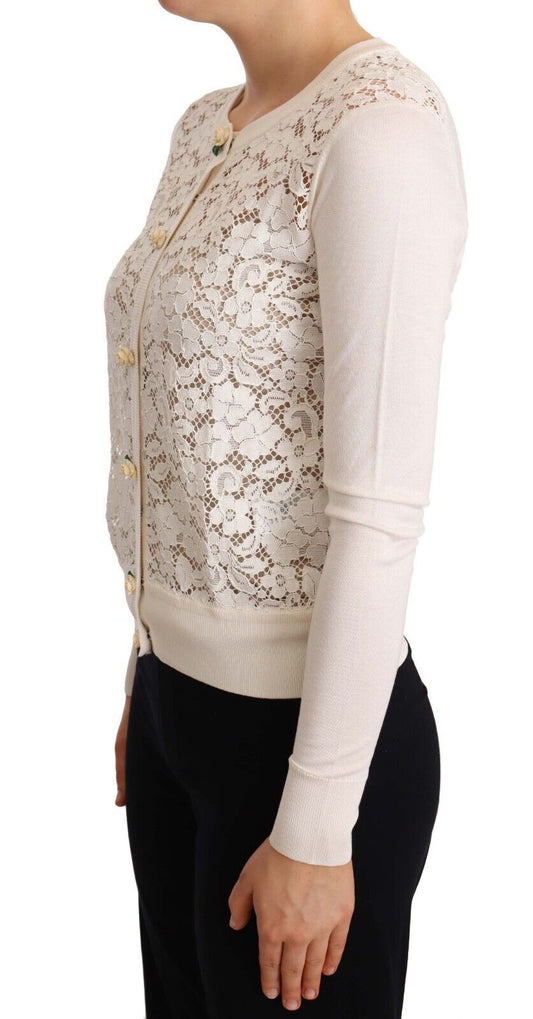 Elegant Floral Lace Silk-Blend Cardigan