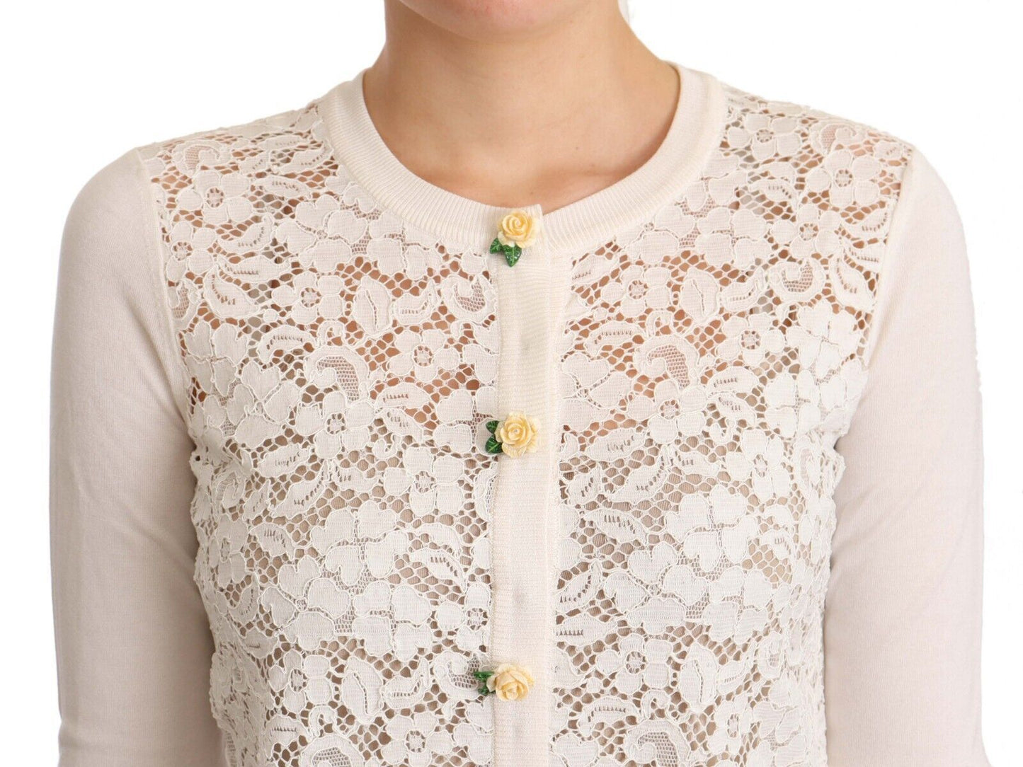 Elegant Floral Lace Silk-Blend Cardigan