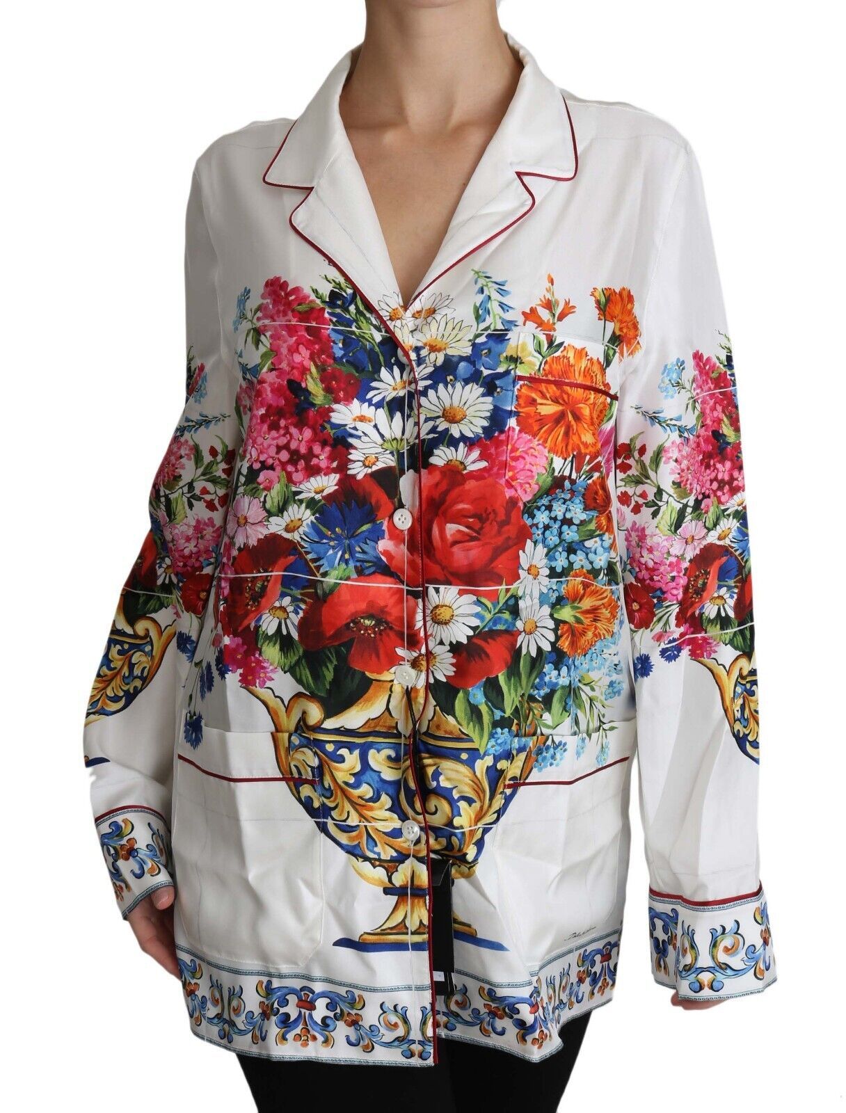 Elegant Floral Silk Pajama Lounge Shirt