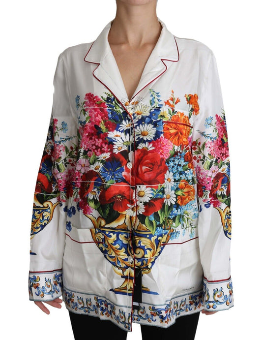 Elegant Floral Silk Pajama Lounge Shirt