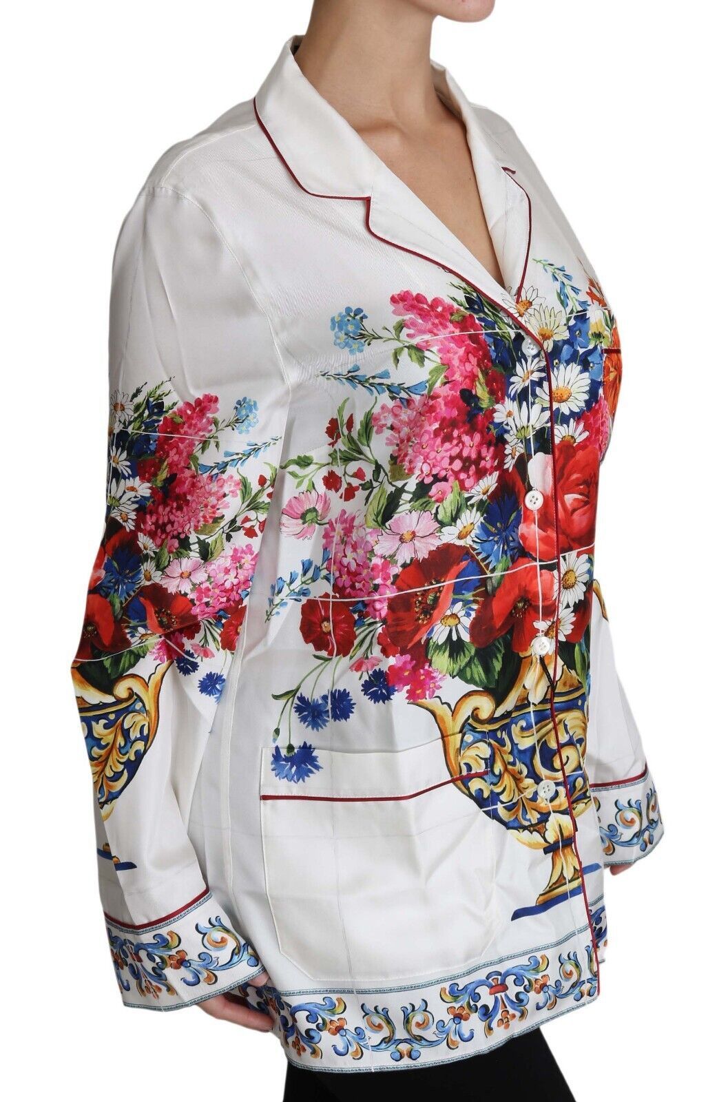 Elegant Floral Silk Pajama Lounge Shirt