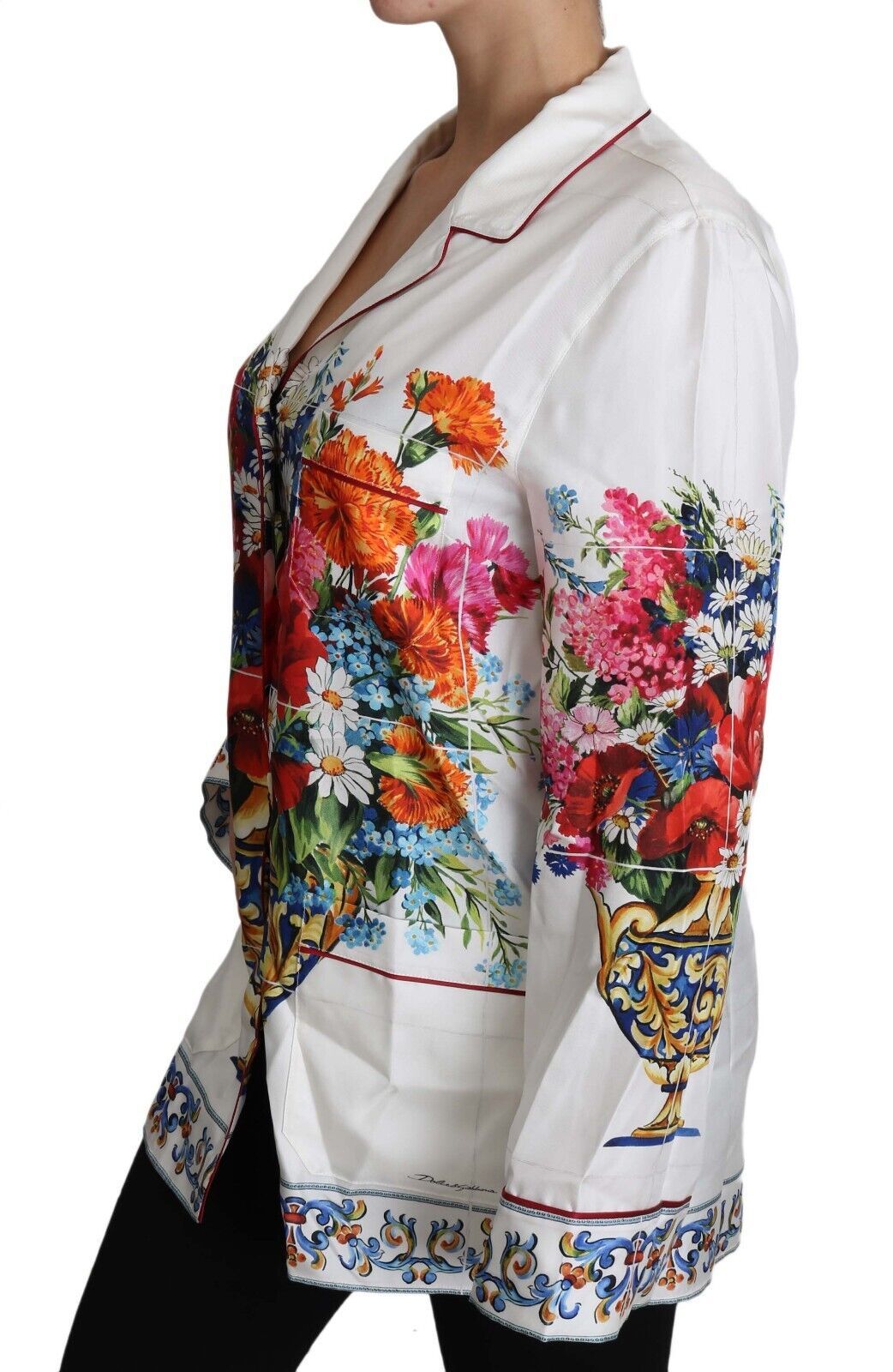 Elegant Floral Silk Pajama Lounge Shirt