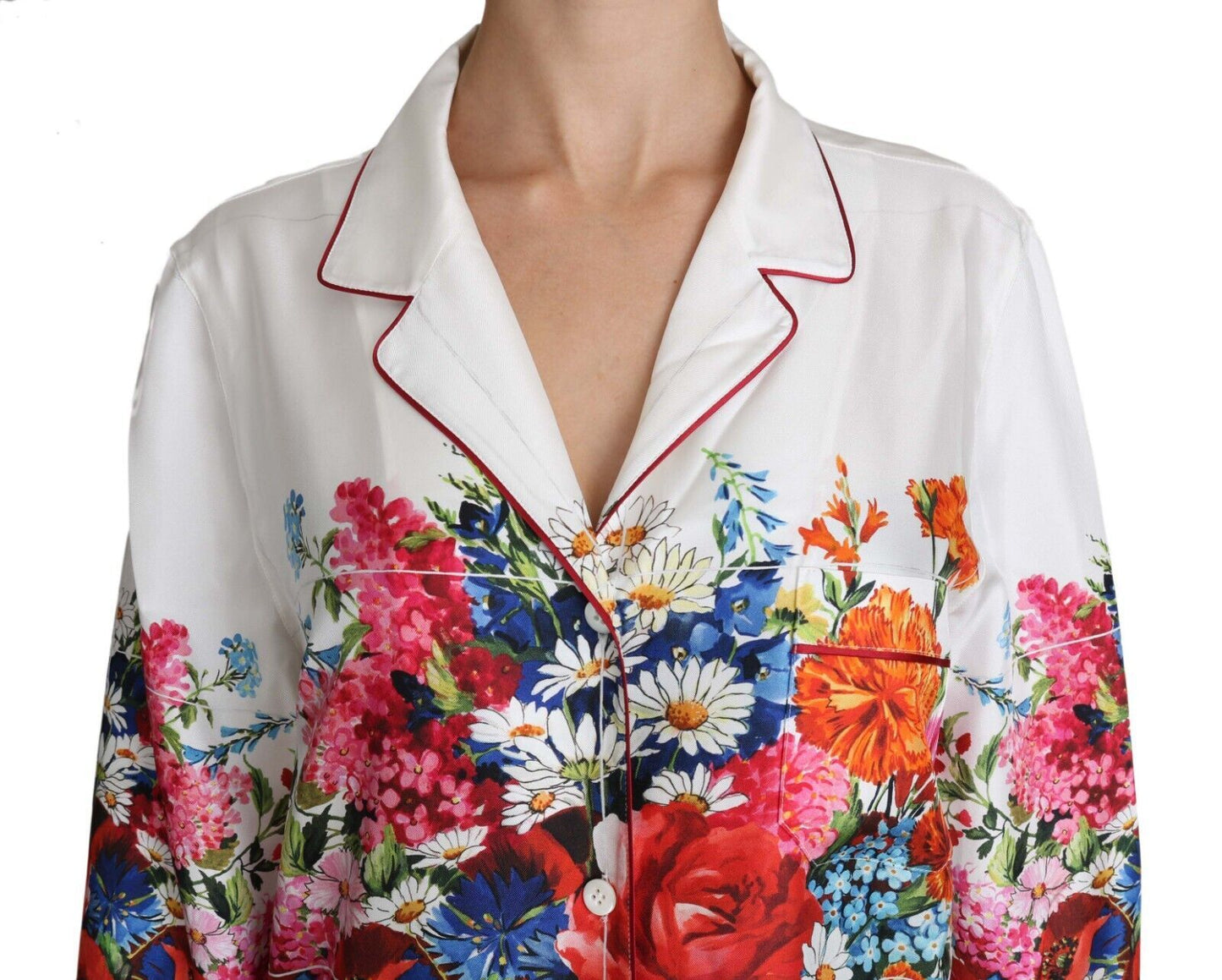 Elegant Floral Silk Pajama Lounge Shirt