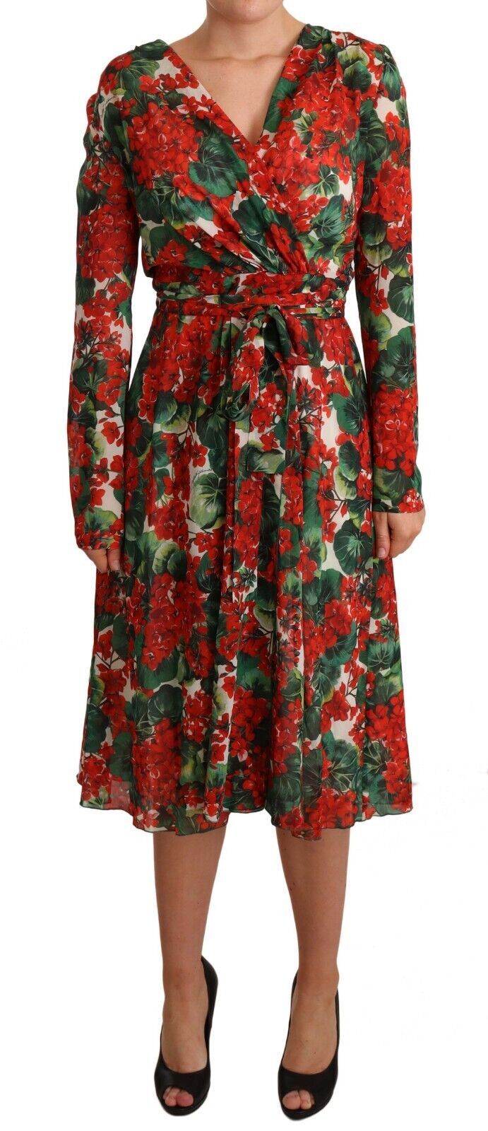 Elegant Floral V-Neck Silk Midi Dress