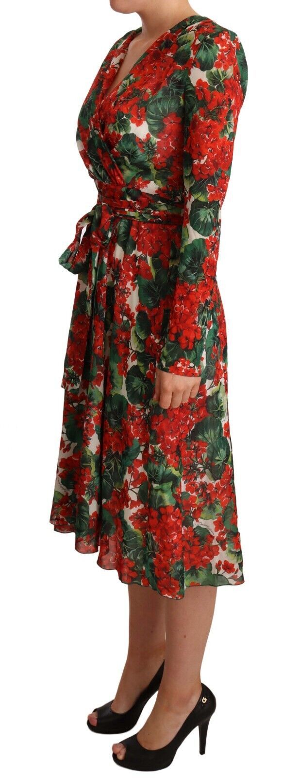 Elegant Floral V-Neck Silk Midi Dress