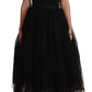 Elegant Black Tulle Midi A-Line Dress