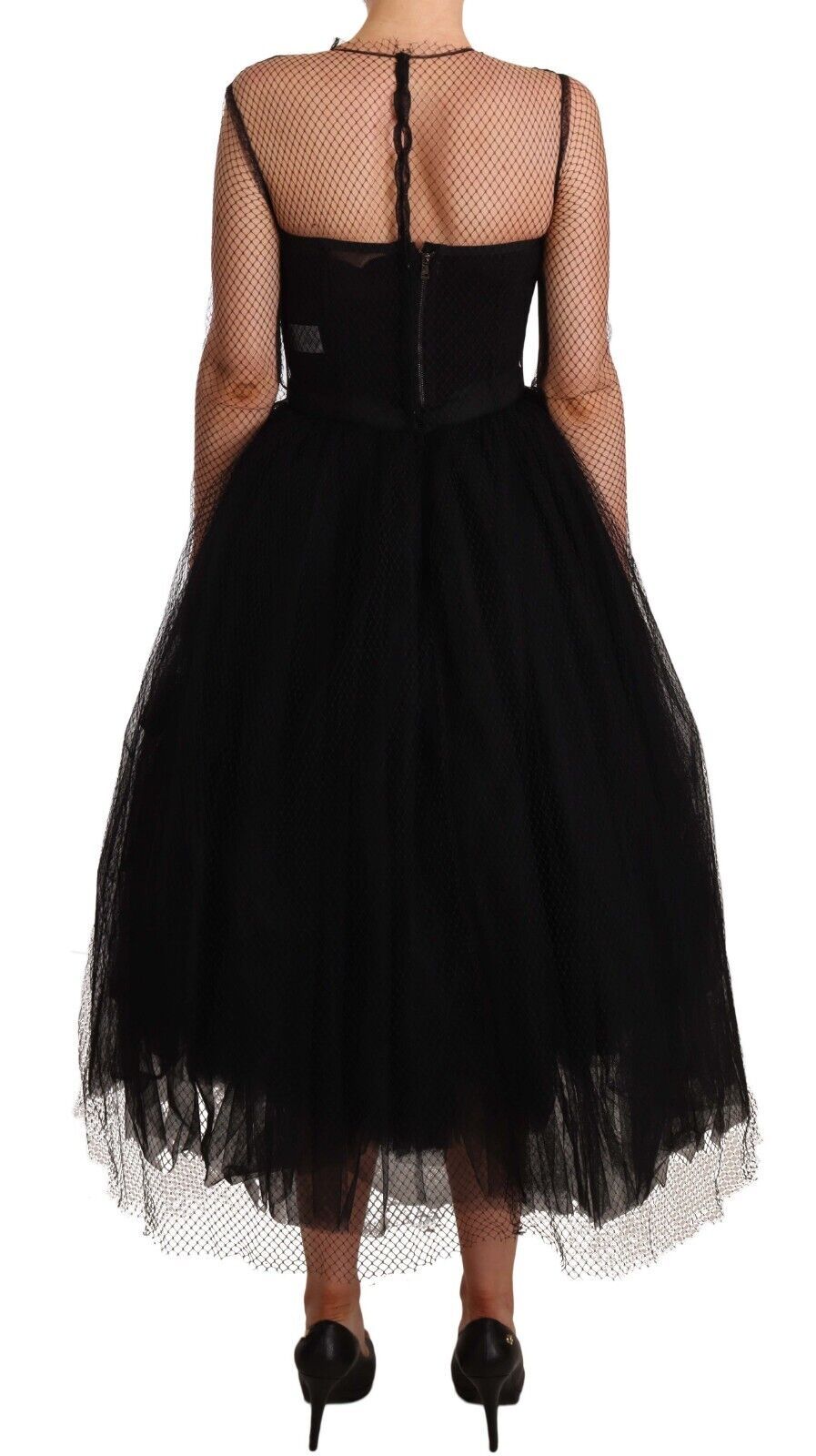 Elegant Black Tulle Midi A-Line Dress