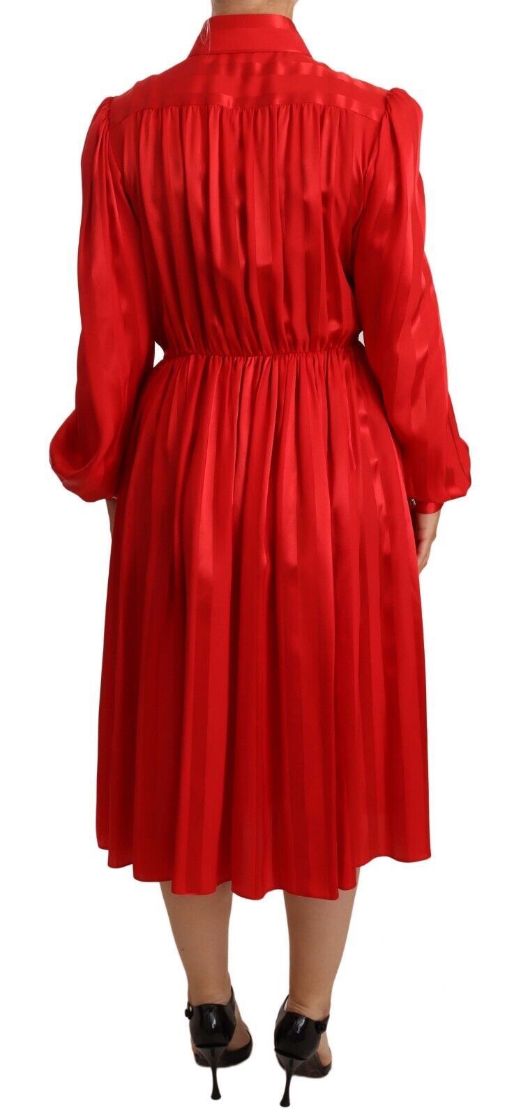 Elegant Scarlet Silk Midi A-Line Dress