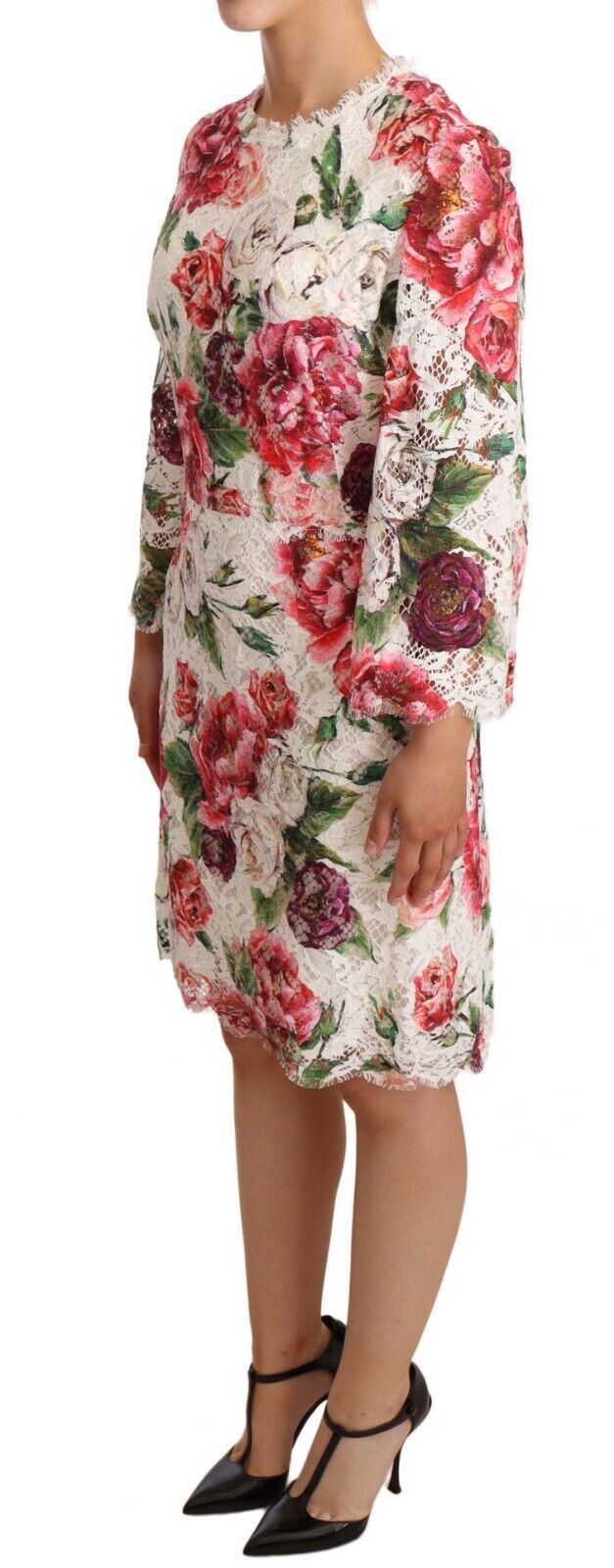 Elegant Floral Lace Crew Neck Dress