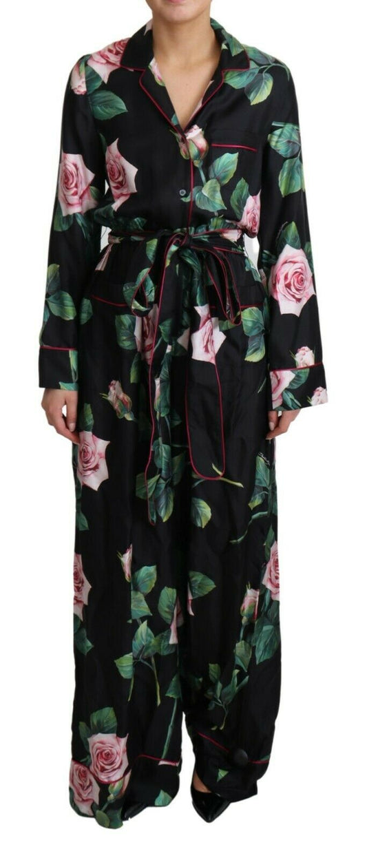 Elegant Silk Jumpsuit with Rose Print