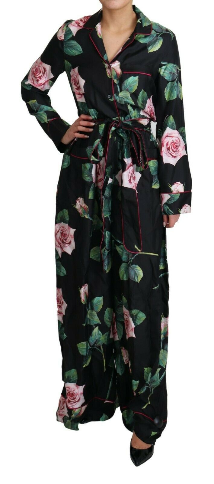 Elegant Silk Jumpsuit with Rose Print