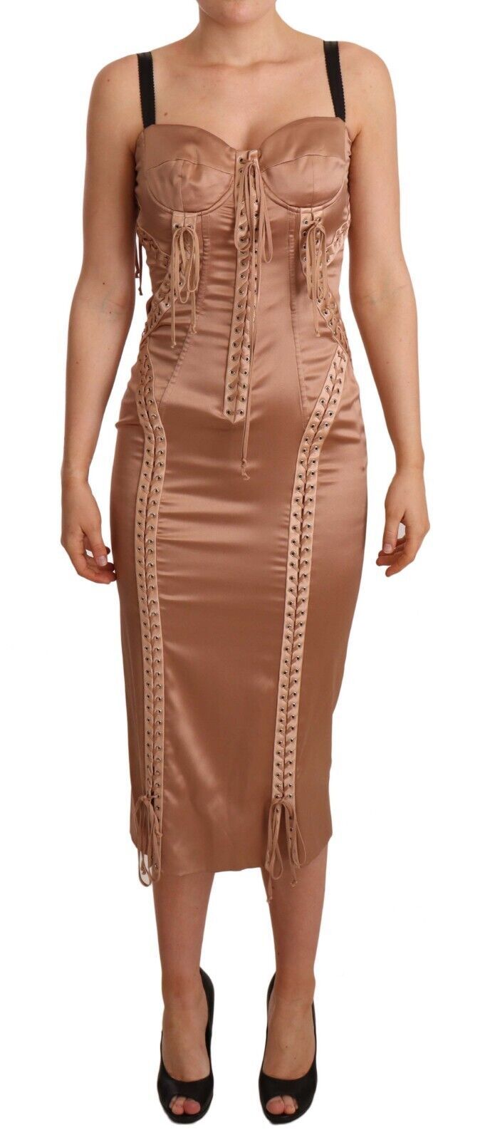 Elegant Nude Corset Midi Dress