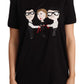 Chic Black Cotton Crewneck Tee with Ribbed Trim