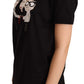 Chic Black Cotton Crewneck Tee with Ribbed Trim