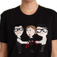 Chic Black Cotton Crewneck Tee with Ribbed Trim