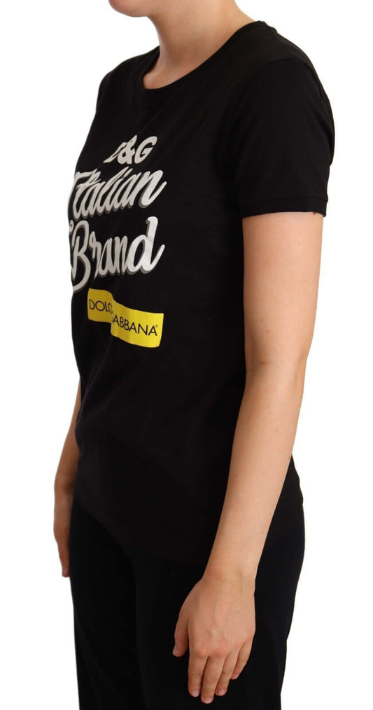 Elegant Black Cotton Tee with Vibrant Logo