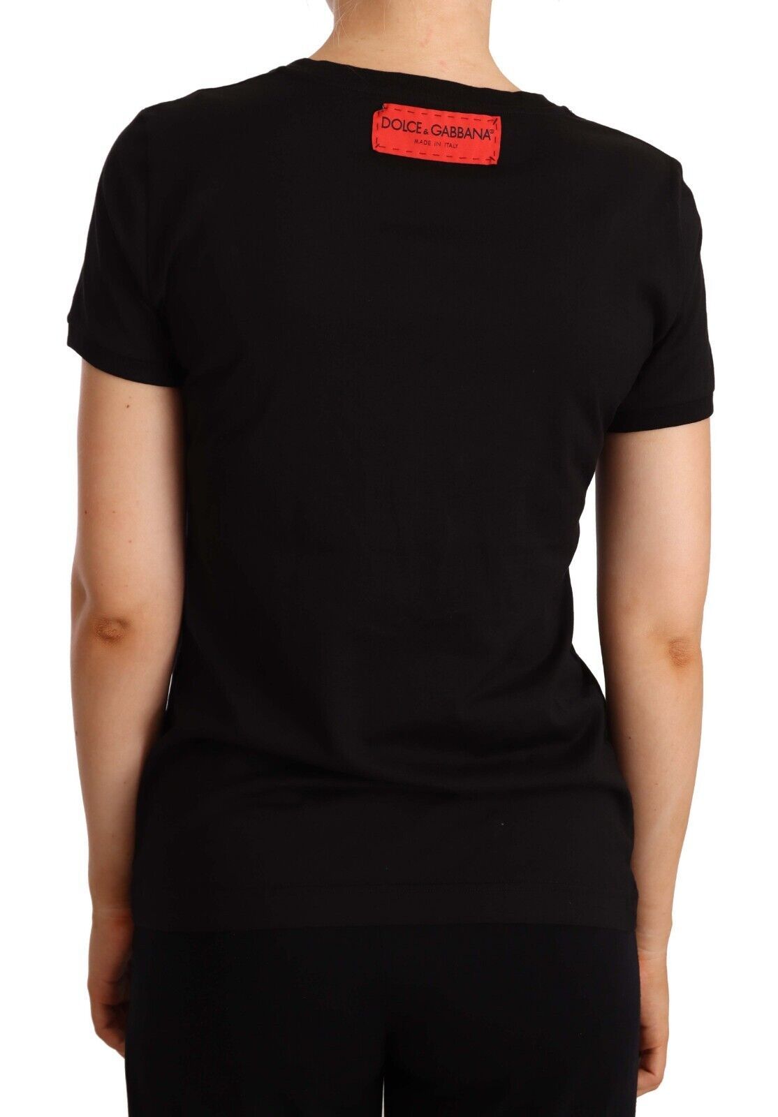 Elegant Black Cotton Tee with Vibrant Logo