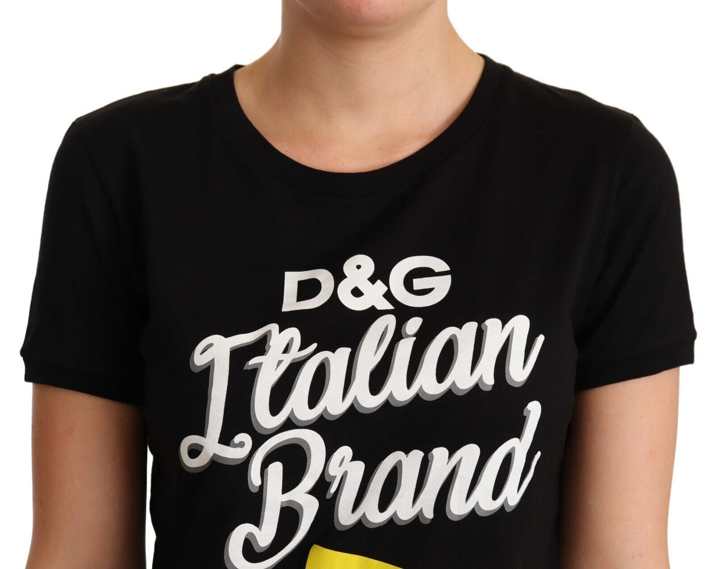 Elegant Black Cotton Tee with Vibrant Logo