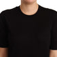 Black Silk Round Neck Short Sleeves Tee  T-shirt