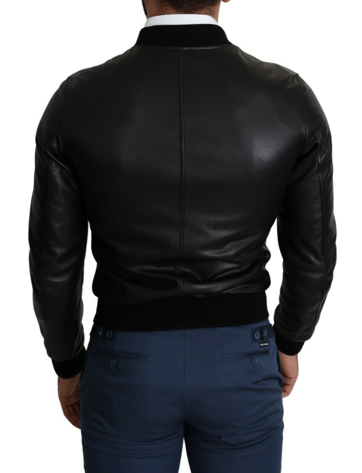 Elegant Black Leather Bomber Jacket